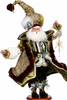 Elegant, jeweled Santa elf in lavish gold holiday attire.