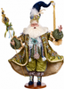Elegant, jeweled elf in olive velvet with whimsical holiday charm.