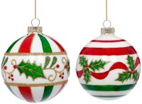 Mark Roberts 4" Holly Ribbon Ball Ornament Box of 6