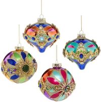 Mark Roberts 4" Multi Jewel Glitter Ornament Box of 4