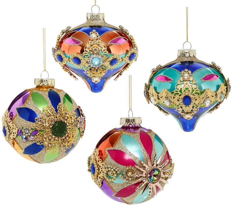 Mark Roberts 4" Multi Jewel Glitter Ornament Box of 4