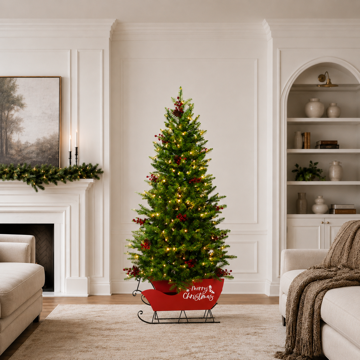 5 FT Potted Mountain Tree Pre-Lit Warm White & Multi LED Lights