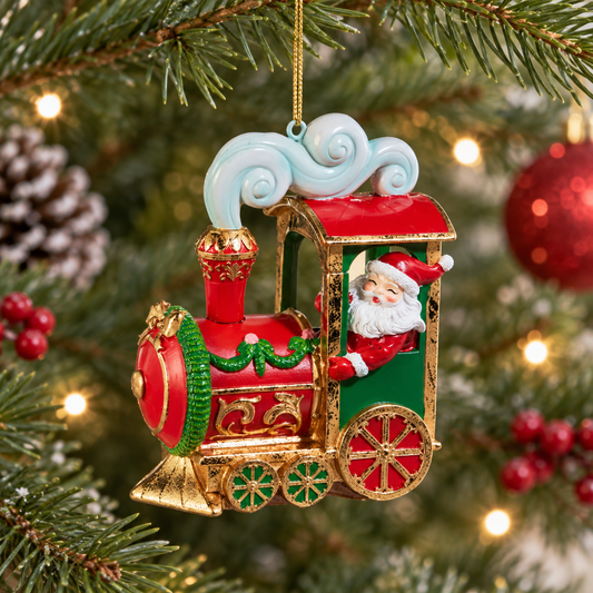 5" Santa In Train Ornament Set Of 2
