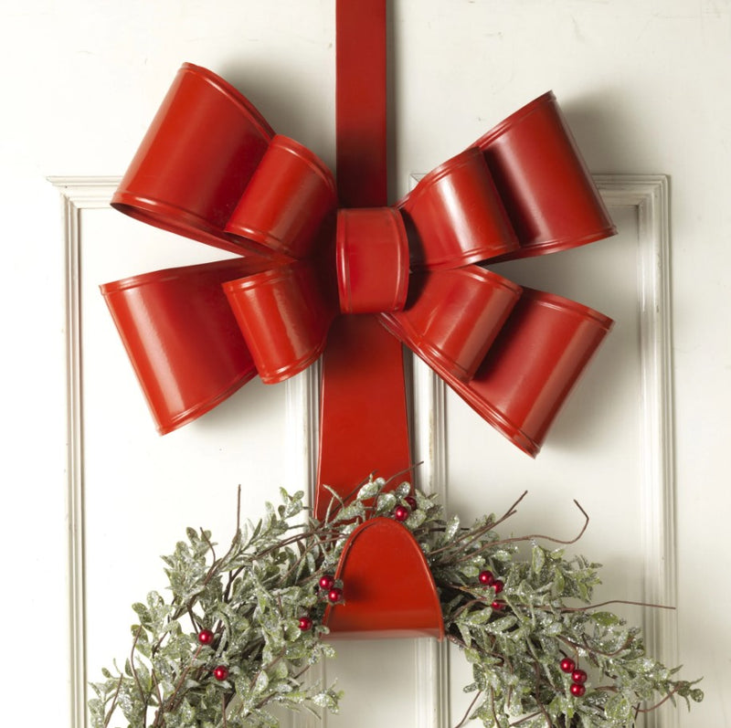 21" Red & Silver Bow Wreath Hanger Assorted Set Of 2