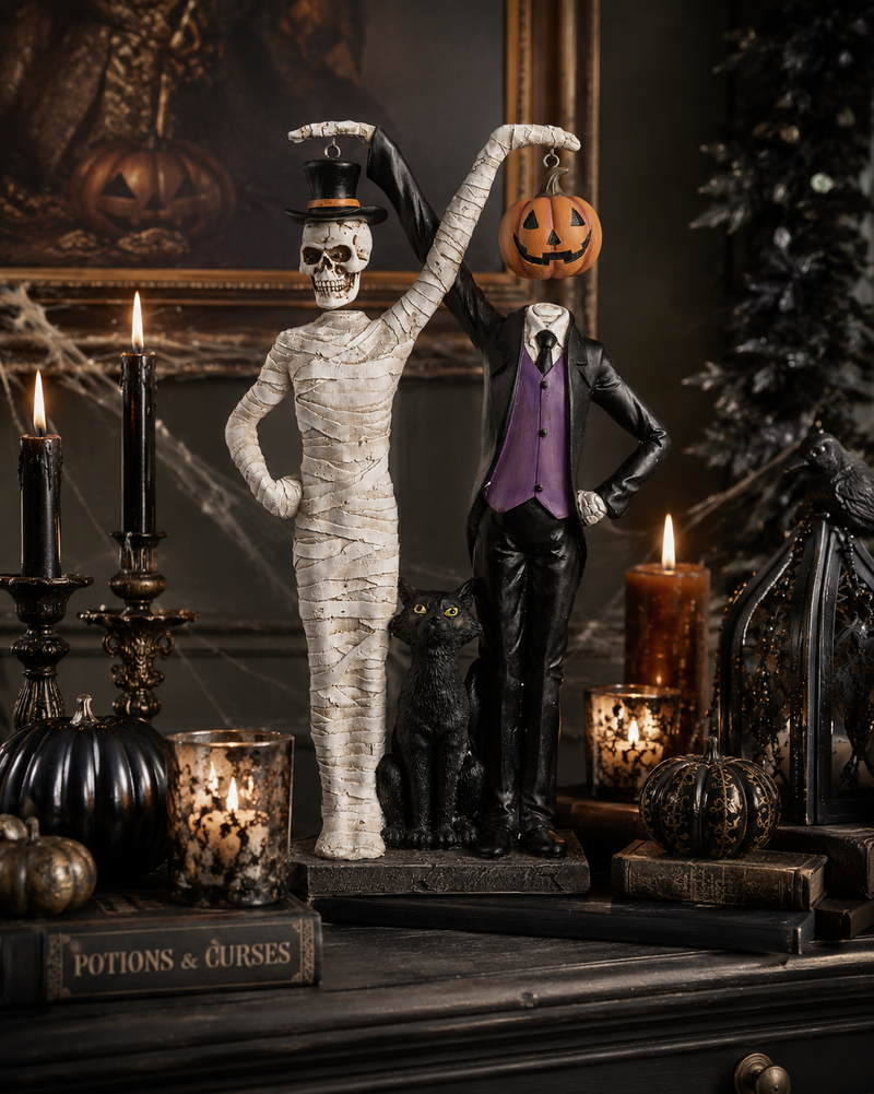 19" Skull & Pumpkin Head Figurines