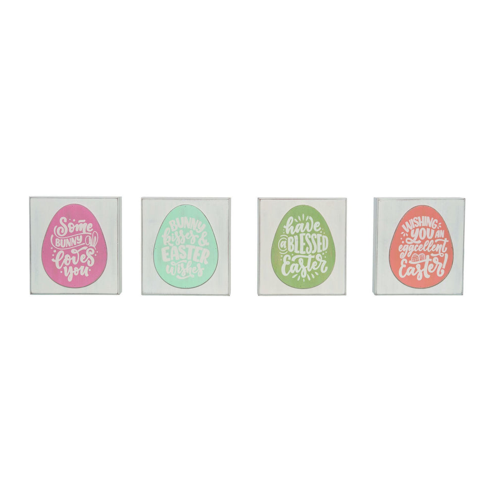 7" Easter Egg Block Decor Assorted Set Of 4
