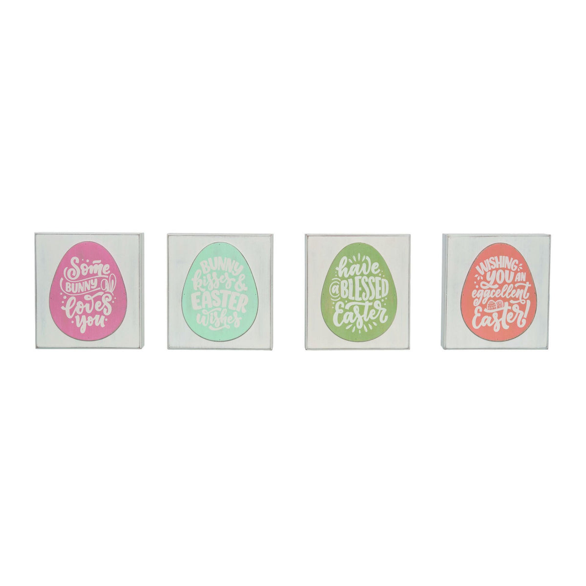 7" Easter Egg Block Decor Assorted Set Of 4