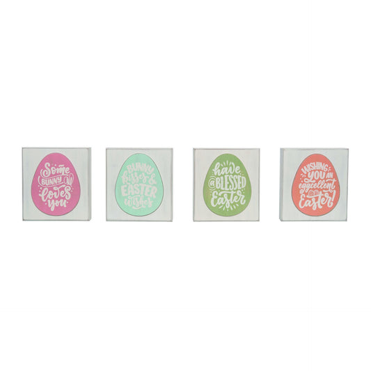 7" Easter Egg Block Decor Assorted Set Of 4
