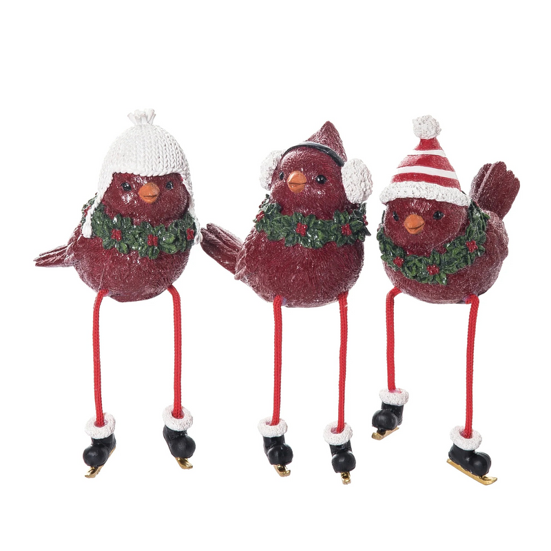 7" Red Cardinal Shelf Sitter Assorted Set Of 3