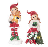 14" Sweet Elf Figurines With Lights Assorted Set Of 2