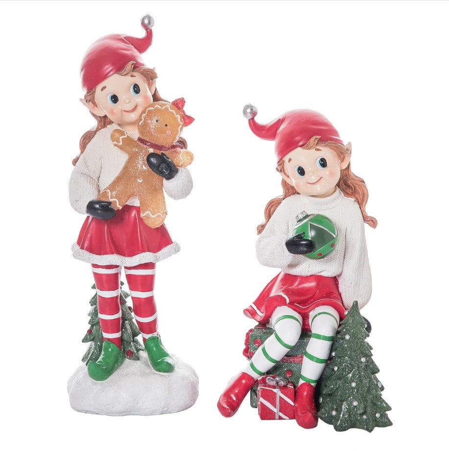 14" Sweet Elf Figurines With Lights Assorted Set Of 2