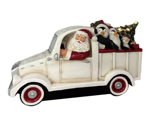 7" Lighted Santa Truck With Penguins & Tree