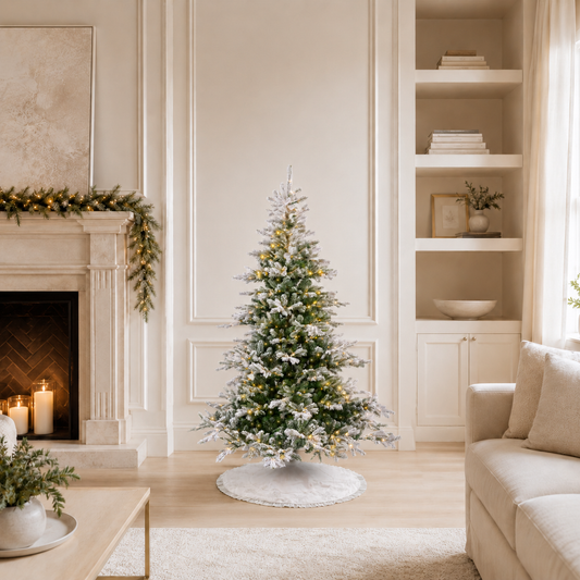 9 FT Grandis Fir Snowy Tree Pre Lit Warm White Micro Led Lights