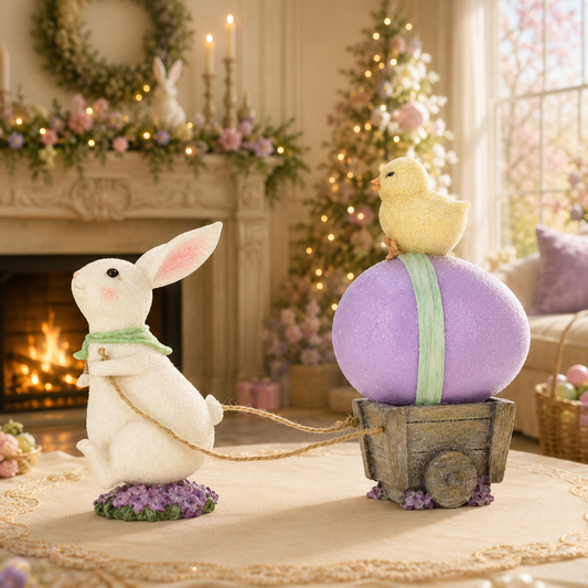 Mark Roberts, cesta de huevos con conejo de pascua en tonos pastel de 7.5"