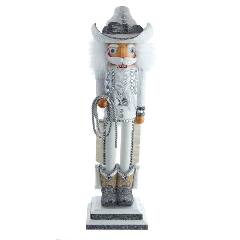 Nutcracker figurine with cowboy hat and boots on a white background