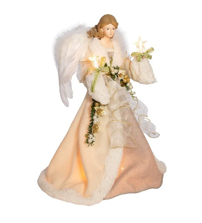 16" Lighted Ivory & Grey Angel Tree Topper