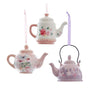 3.5" Blush Lavender Teapot Ornament Set Of 3