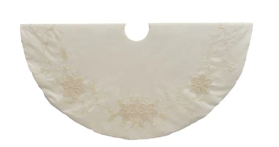 54" Ivory With Pearl Beads Tree Skirt