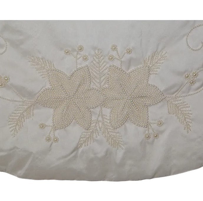 54" Ivory With Pearl Beads Tree Skirt