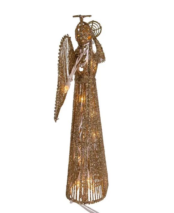 12" Lighted Gold Glittered Angel Tree Topper