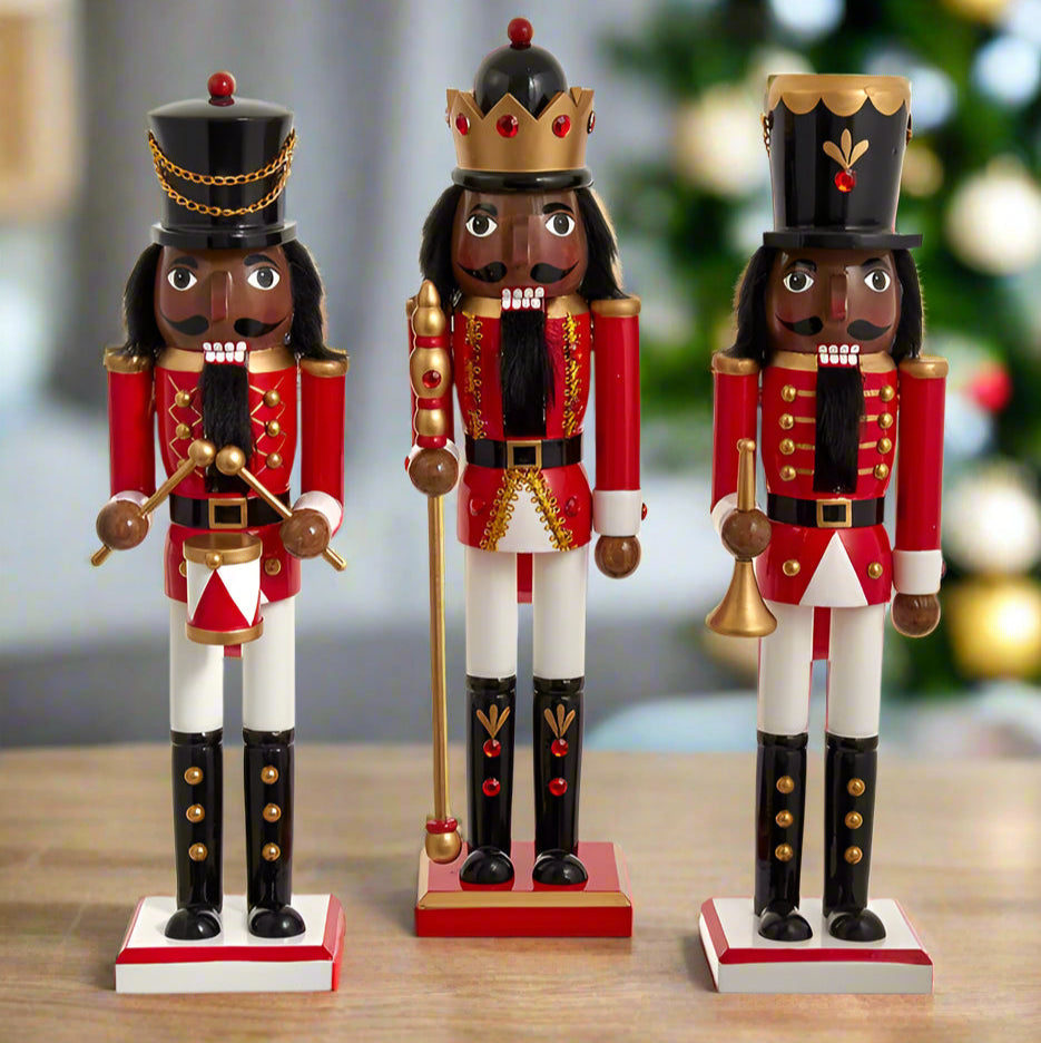 15" African American Red & Gold Nutcracker Assorted Set Of 3