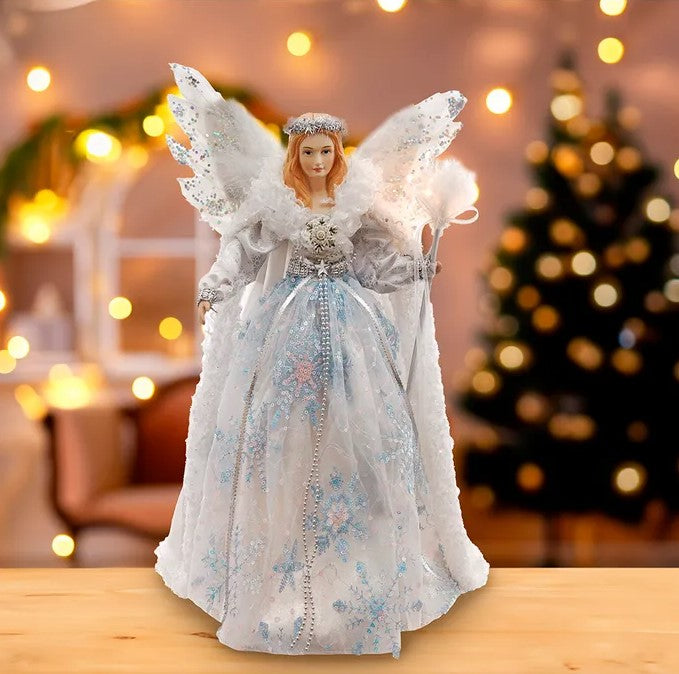 16" Lighted Silver & Blue Angel Tree Topper