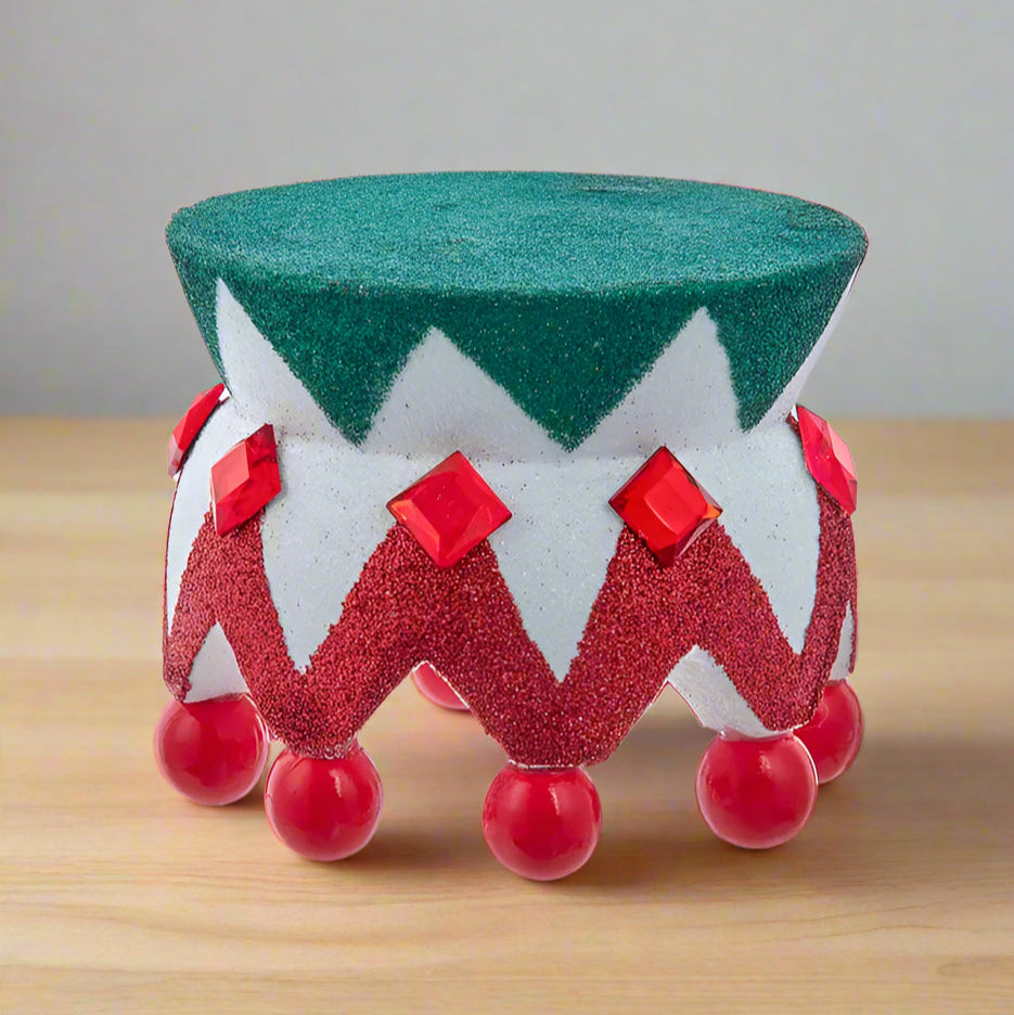 4" Hollywood Red, White & Green Glittered Nutcracker Base