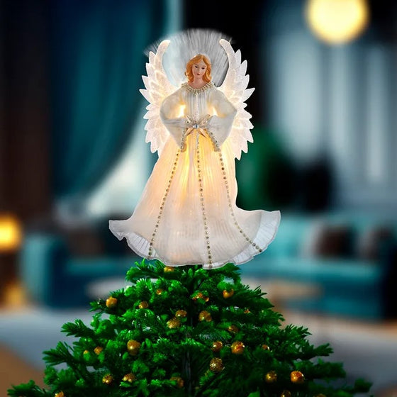 16" Lighted White Angel With Star Tree Topper