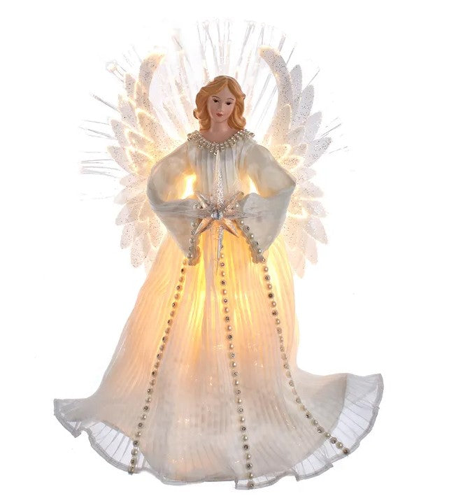 16" Lighted White Angel With Star Tree Topper