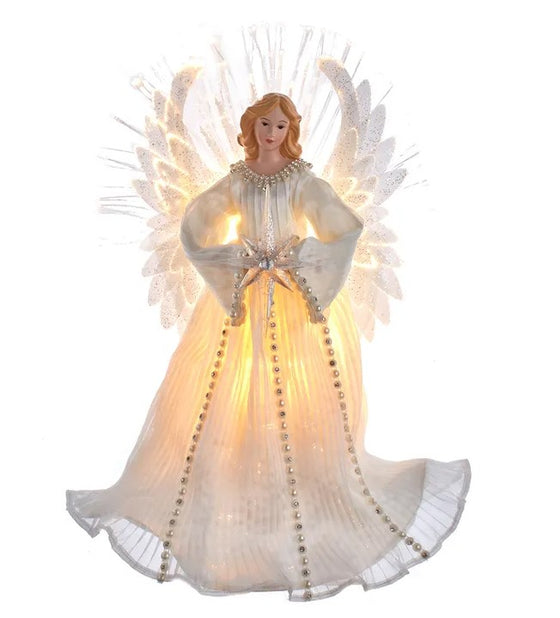 16" Lighted White Angel With Star Tree Topper