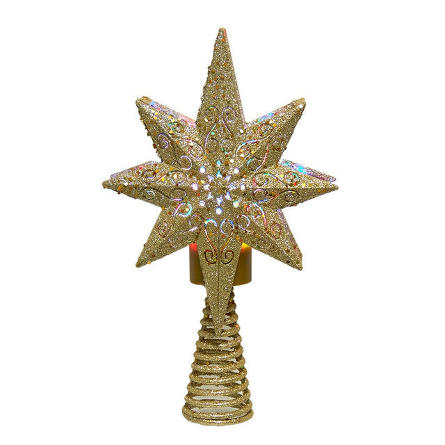 14" Lighted Gold Glittered Polaris Star Projector Tree Topper