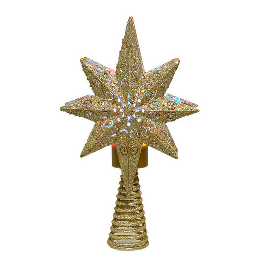 14" Lighted Gold Glittered Polaris Star Projector Tree Topper