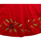 72" Red Sequin Edge Tree Skirt With Holly Leaves