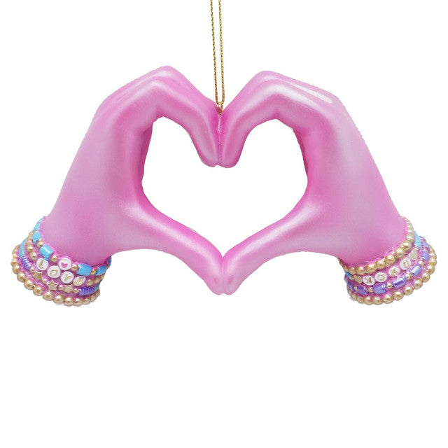 5" Pink Heart Hands Ornament Set of 4