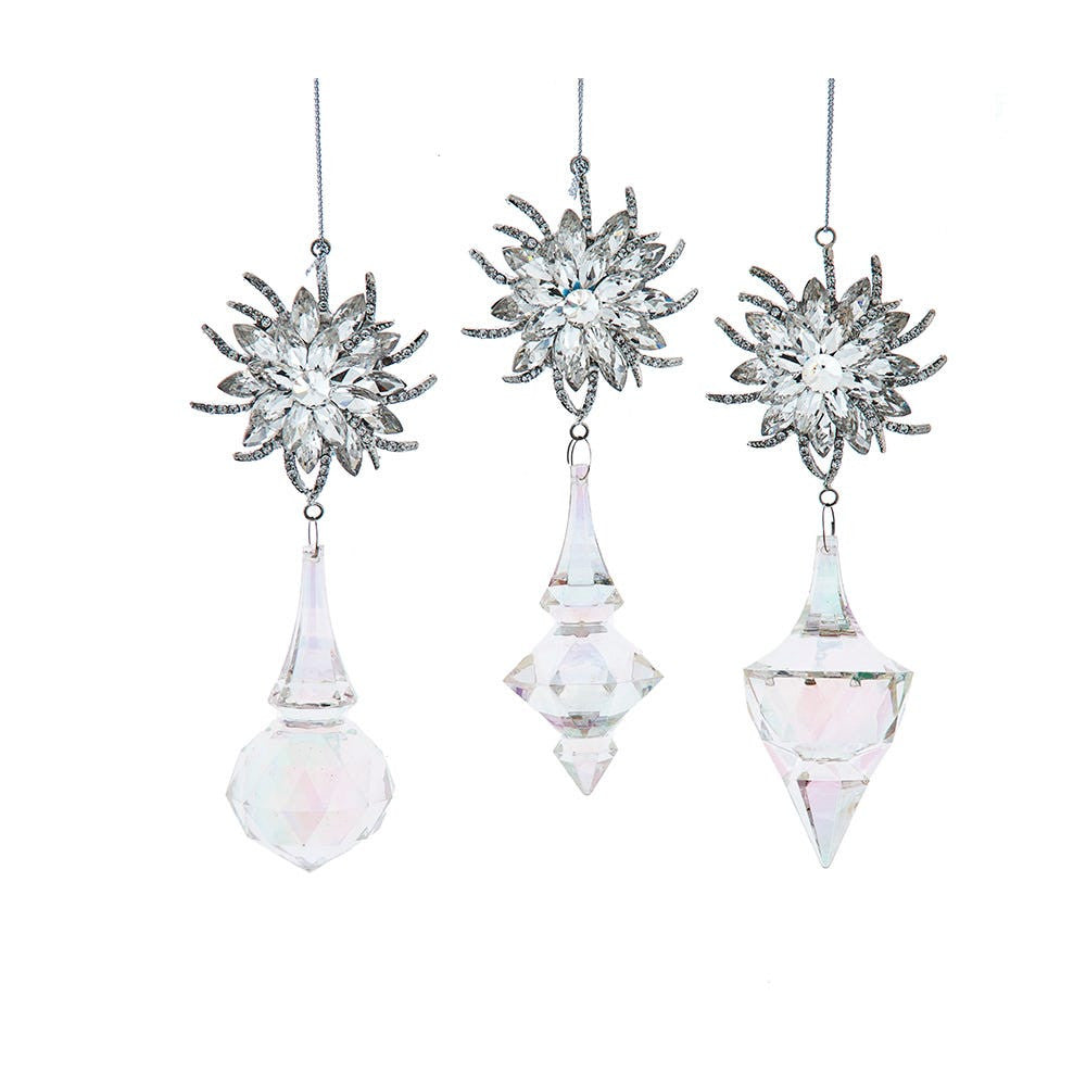 6" Opalescent Dangle Ornaments Assorted Set of 6