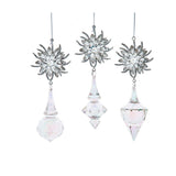 6" Opalescent Dangle Ornaments Assorted Set of 6