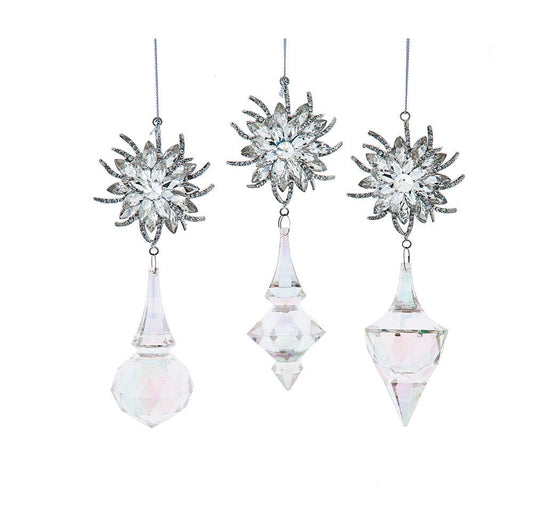 6" Opalescent Dangle Ornaments Assorted Set of 6