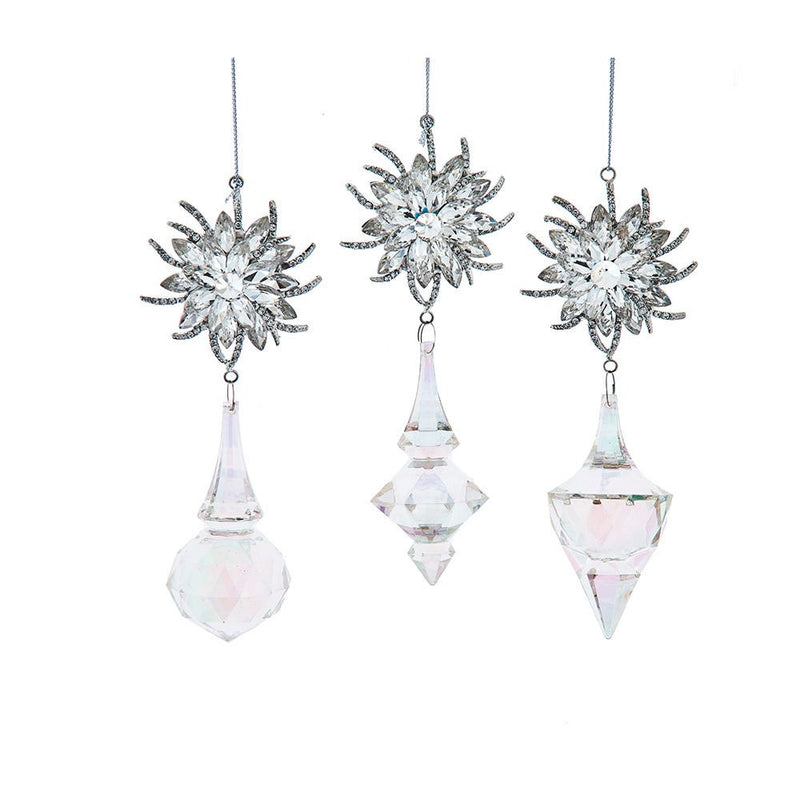 6" Opalescent Dangle Ornaments Assorted Set of 6