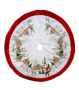 48" White Embroidered Beaded Velvet Tree Skirt