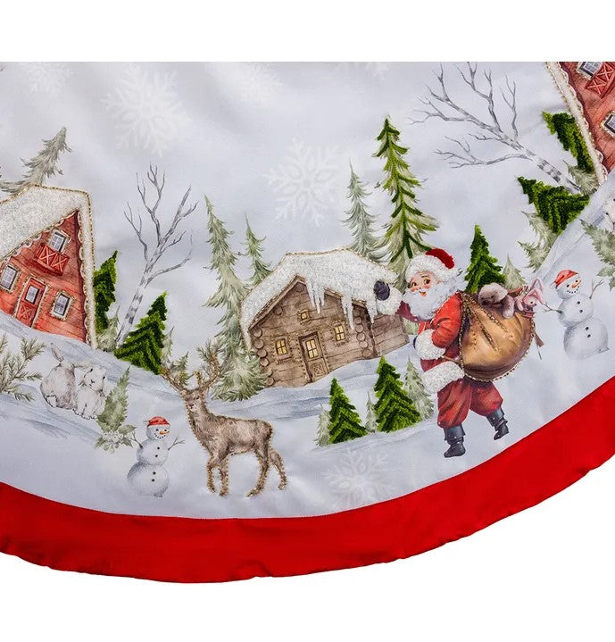 48" White Embroidered Beaded Velvet Tree Skirt