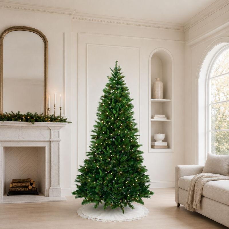 Árbol de mezcla belga de 10 pies con luces LED blancas cálidas preiluminadas