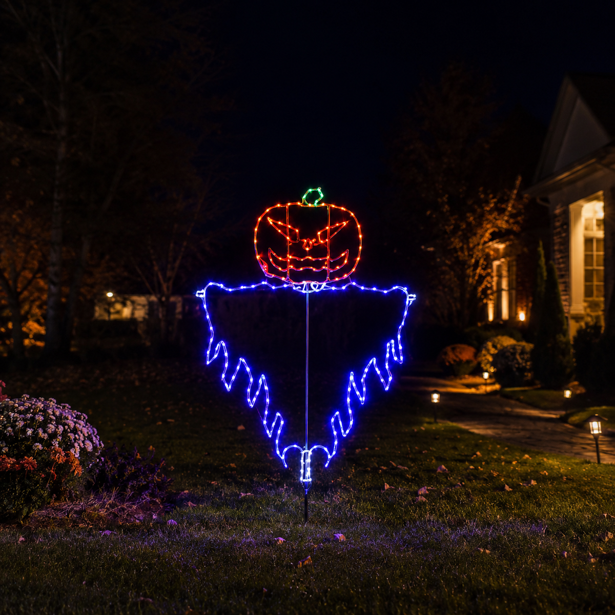 72" Halloween LED Jack-O-Lantern Evil Scarecrow
