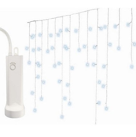 23 PIES 192 LUCES LED BLANCO FRÍO TIPO CARÁMBANO CON CABLE BLANCO A PILAS