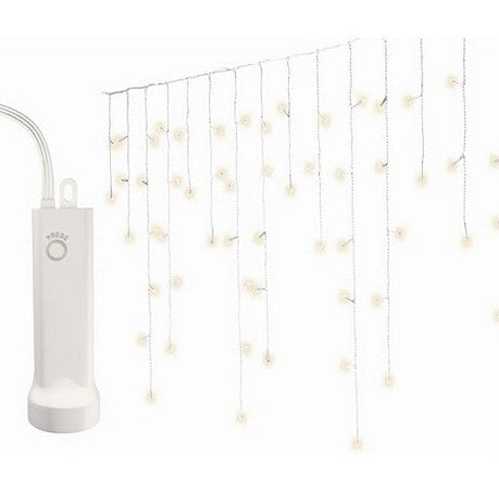 23 FT 192 LED Warm White Icicle Lights With White Wire Battery Operated