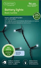 23 FT 96 LED Cool White Twinkle Lights With Black Wire Battery Operated