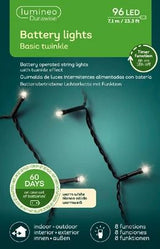 23 FT 96 LED Warm White Twinkle Lights With Black Wire Battery Operated