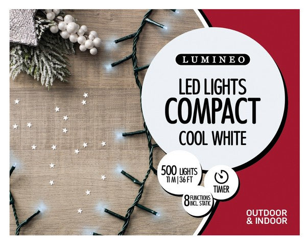 36 pies Compacto 500 LED Blanco Frío Cable Verde 8 Funciones Parpadeo