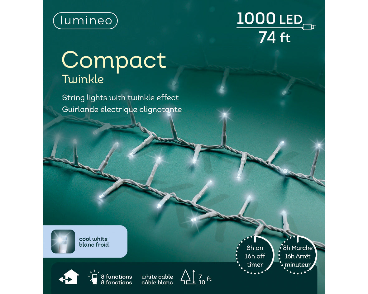 74 FT 1000 LED Cool White Compact Lights With White Wire