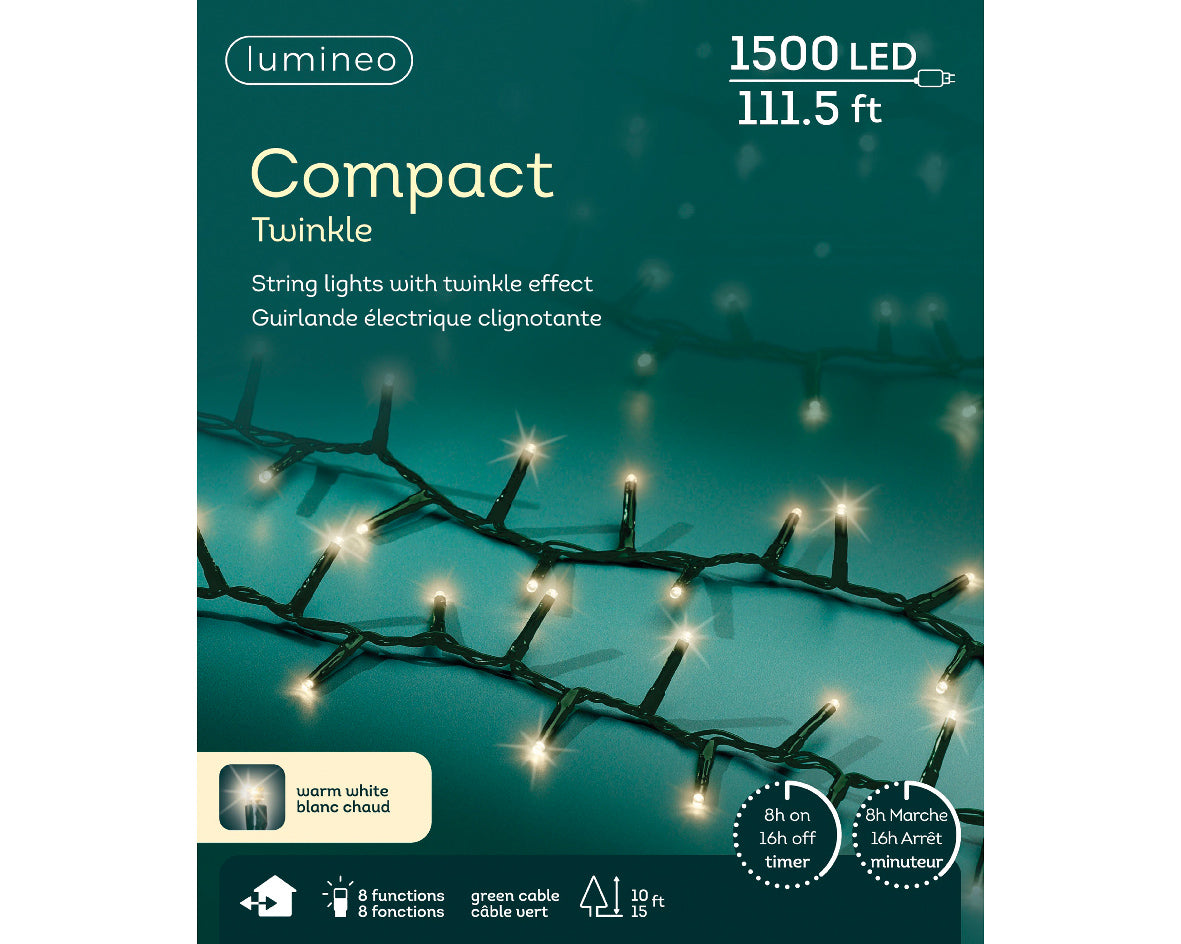 112 FT 1500 LED Warm White Compact Lights With Green Wire