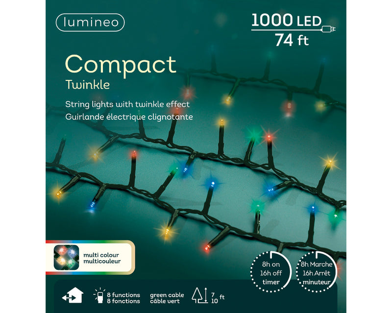 Luces Multicompacto LED de 74 pies y 1000 con Cable Verde